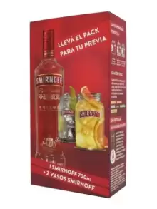 SMIRNOFF ESTUCHE PREVIA PACK 1 BOTELLA 700 CC + 2 VASOS