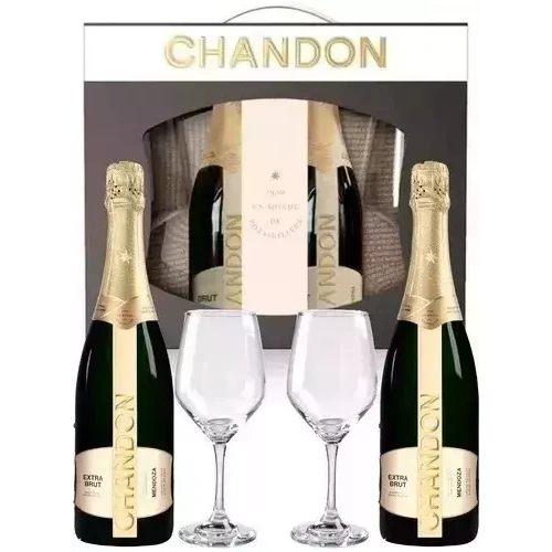 CHANDON ESTUCHE EXTRA BRUT 2 BOTELLAS + 2 COPAS 750 CC