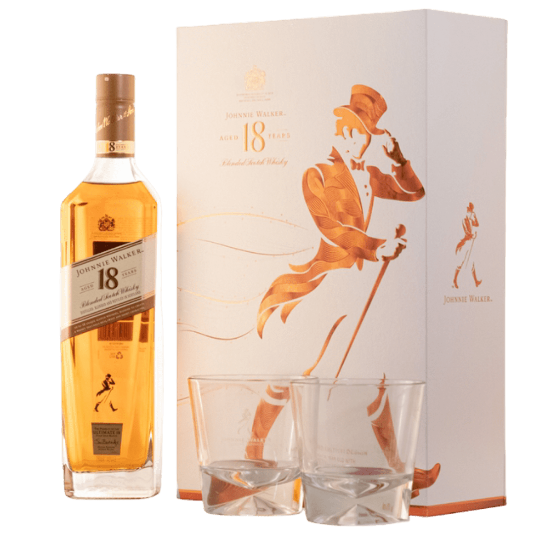 JOHNNIE WALKER 18 AÑOS + 2 VASOS ESTUCHE 750 CC